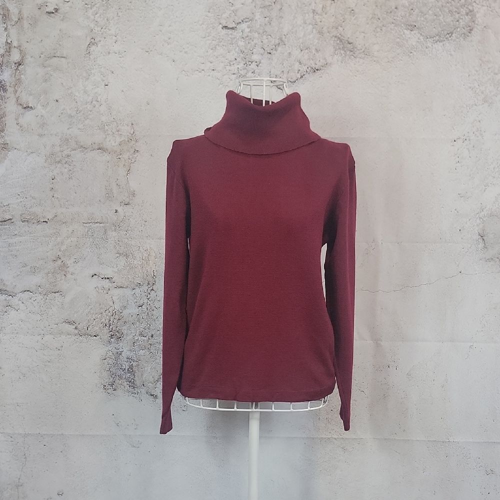 Ports International Virgin Wool Burgundy Turtleneck Sweater Womens Size L